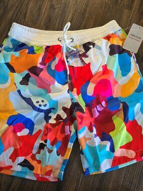 BLUEMAGIC SNOWBOARD COMPANY Men's Colorful Camo Swim Trunks NWT/SIZE M